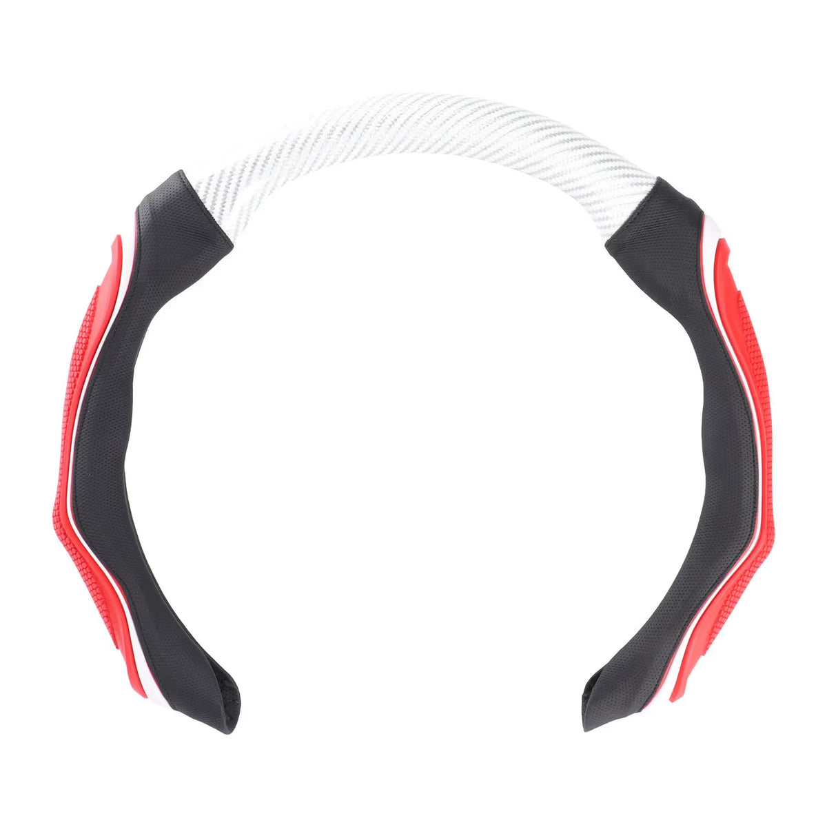 White sport-style silicone steering wheel cover with red and black accents