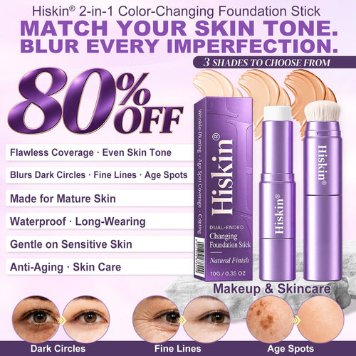 🔥 LAST 2 HOURS · 80% OFF!  Hiskin® 2-in-1 Color-Changing Foundation Stick | Conceals Age Spots, Blurs Fine Lines & Hydrates Skin with a Built-In Brush for a Youthful Glow!