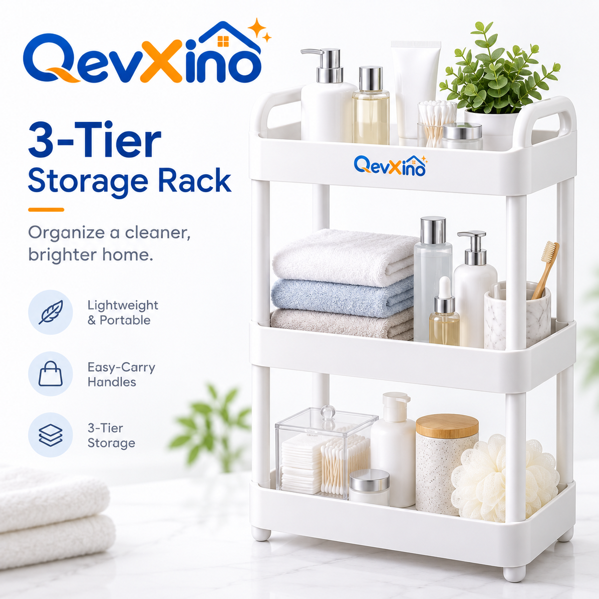 QevXino™ 3-Tier Portable Bathroom Storage Rack