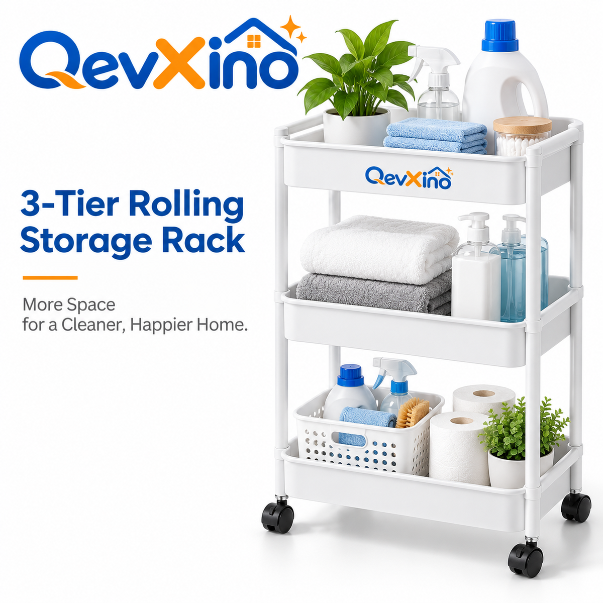 QevXino™ 3-Tier Rolling Utility Storage Cart