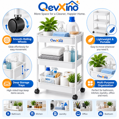 QevXino™ 3-Tier Rolling Utility Storage Cart