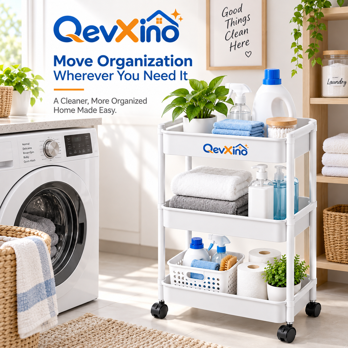 QevXino™ 3-Tier Rolling Utility Storage Cart