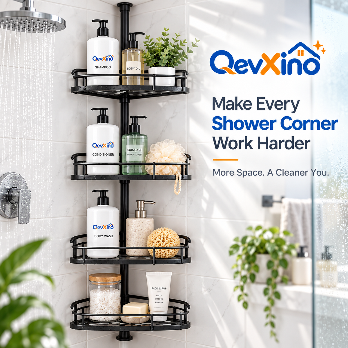 QevXino™ 4-Tier Corner Shower Caddy Rack