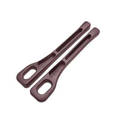 Brown pair of dual-slot car seat gap organizers on a white background