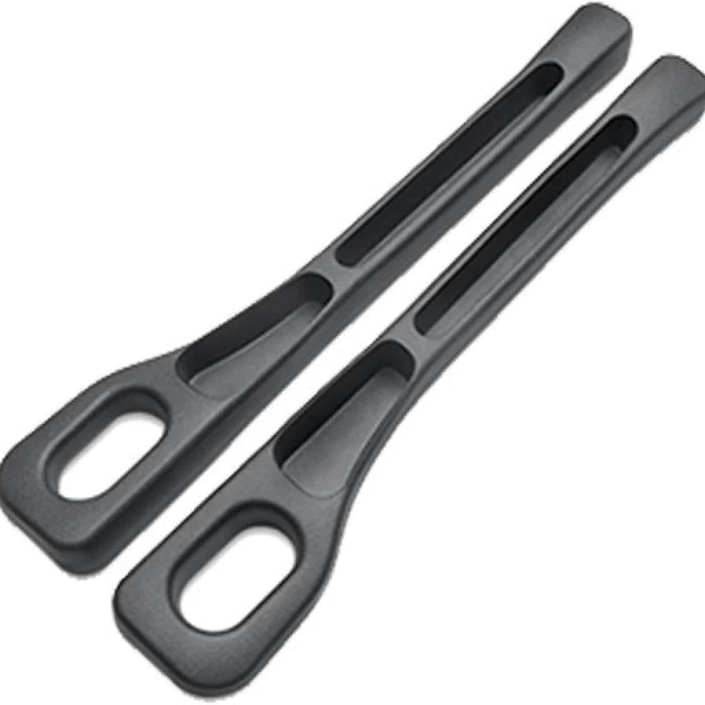 Pair of black dual-slot car seat gap organizers with buckle openings
