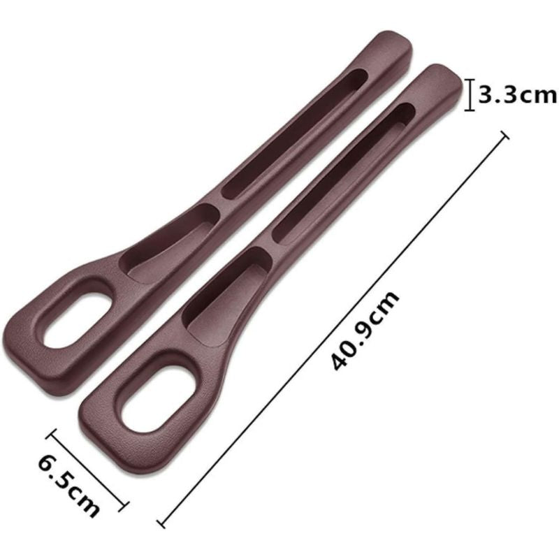Brown car seat gap organizer with the original metric dimension guide