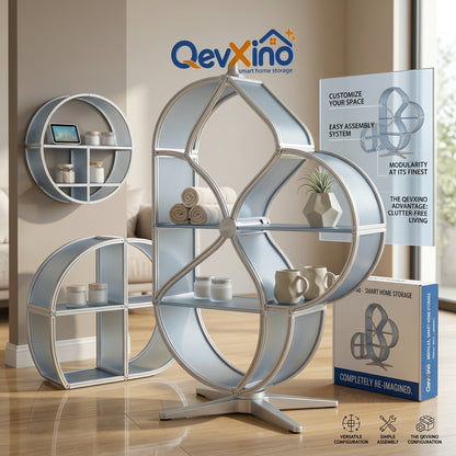 QevXino™ Modern Modular Curved Floor & Tabletop Display Shelf – Multi-Tier Frosted Panel Storage Organizer with Pedestal Base for Living Room, Bathroom & Vanity